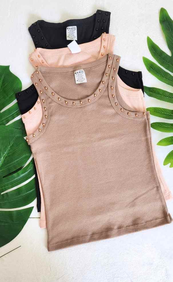 Blusa Sesgo Perlas Rib Tipo Americano