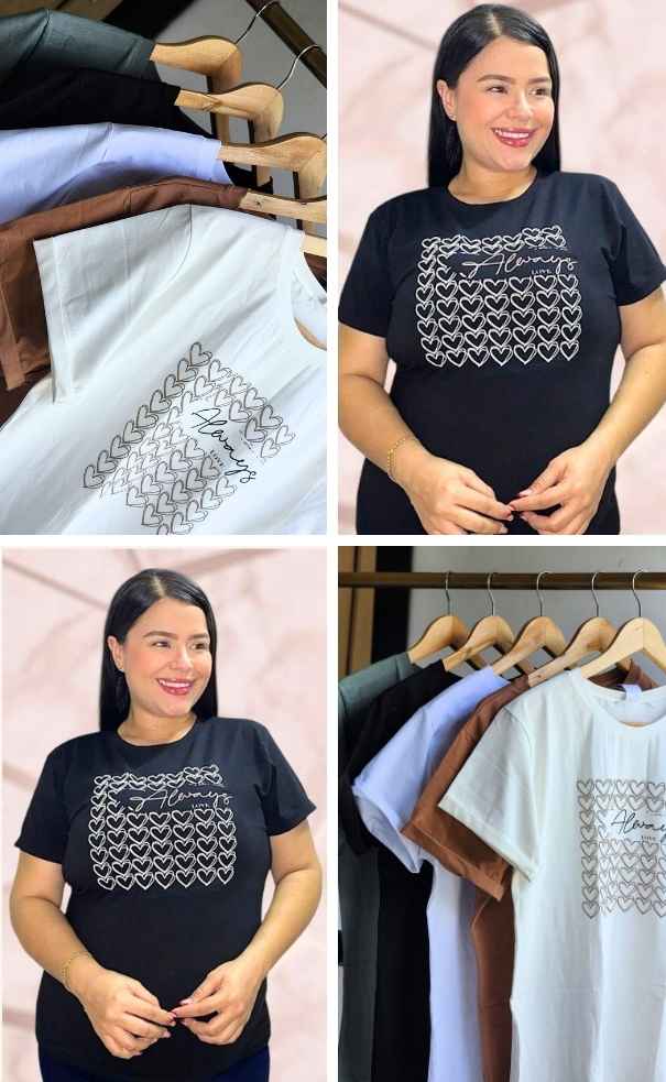 Camiseta Size Plus - Corazones - Manga Básica