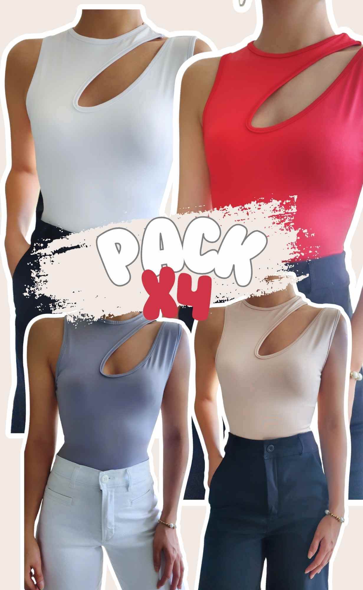 Pack X4 - Body Esqueleto Con Abertura Diagonal - (Blanco, Rojo , Gris, Beige)